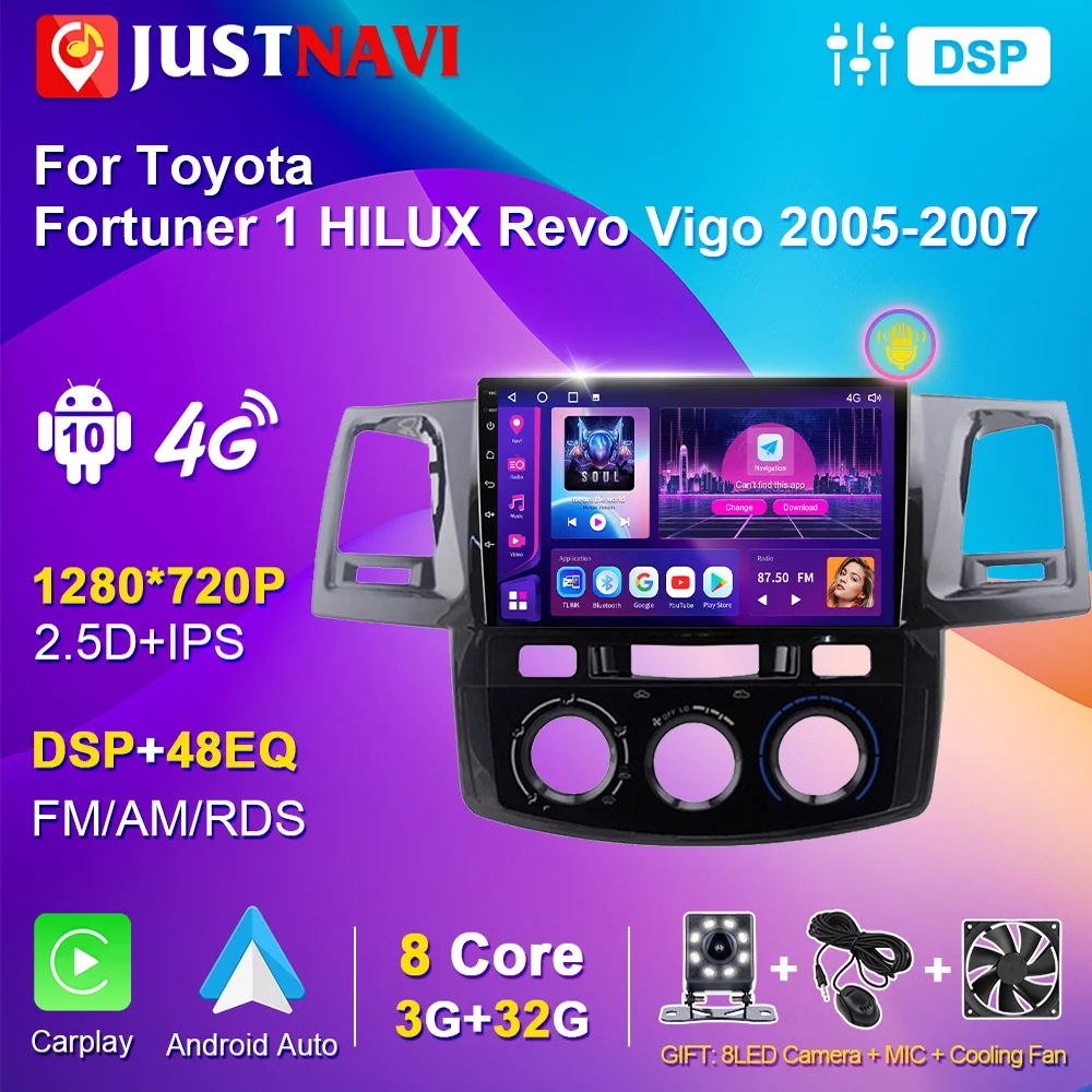 

JustNavi Авторадио для Toyota Fortuner 1 HILUX Revo Vigo 2005 2006 2007 2din Радио Стерео Android Авто Carplay навигация GPS