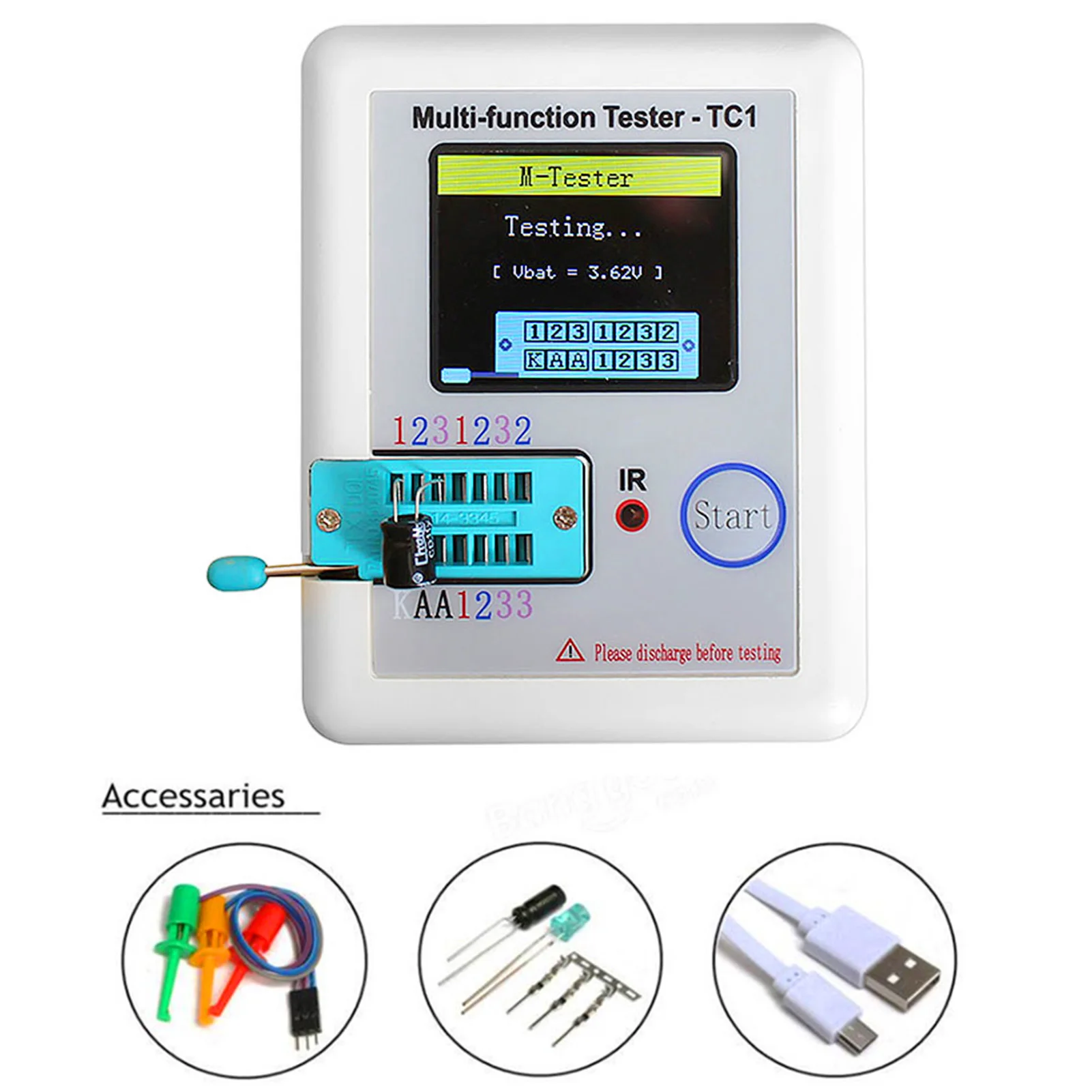 

LCR-TC1 1.8" TFT LCD Display Multimeter Diode Triode Capacitor Resistor Detector Transistor Tester MOSFET NPN PNP Triac MOS 4.5V