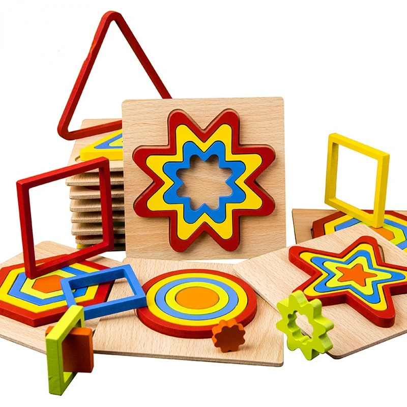 

3D Wooden Puzzle DIY Creative Geometric Shape Jigsaw Intelligence Develop Montessori Educational Toys For Children Kids Baby