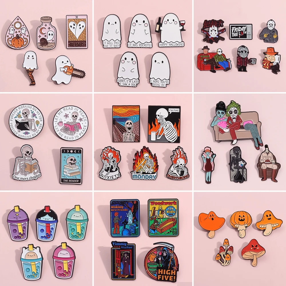 2-5 шт. наборы эмалированных брошей ужасов пламя череп серп яд гриб призрак могила