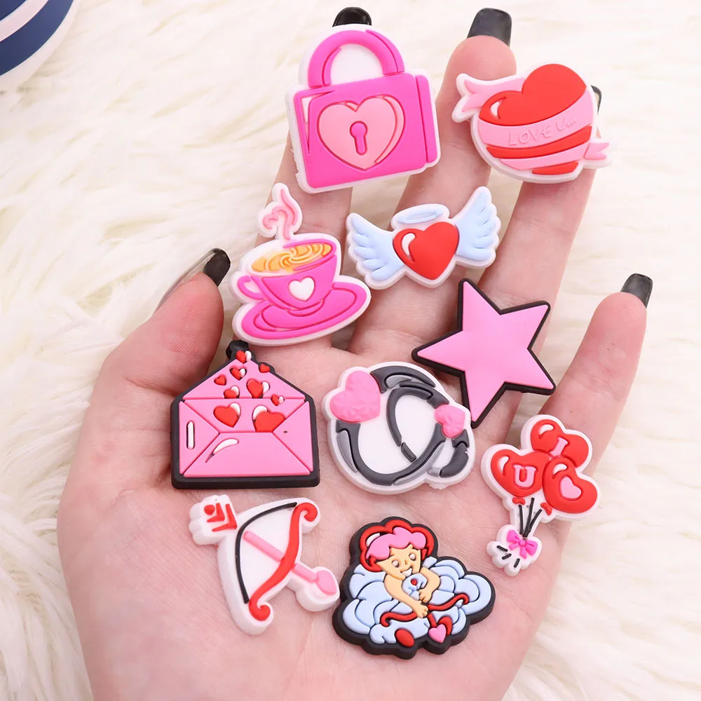 

50Pcs Angel Star Love Bag Wings Bubble Cat Cupid's Arrow Heart Shoe Charms PVC Buckle Clog Accessories DIY Croc Jibz Couples