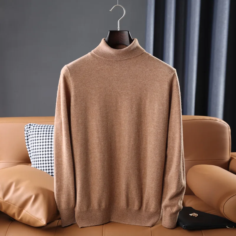 Осень-зима 2023 высококлассный свитер из 100% мериносовой шерсти Мужская мода с высоким воротником полувысокий воротник удобный теплый пуловер