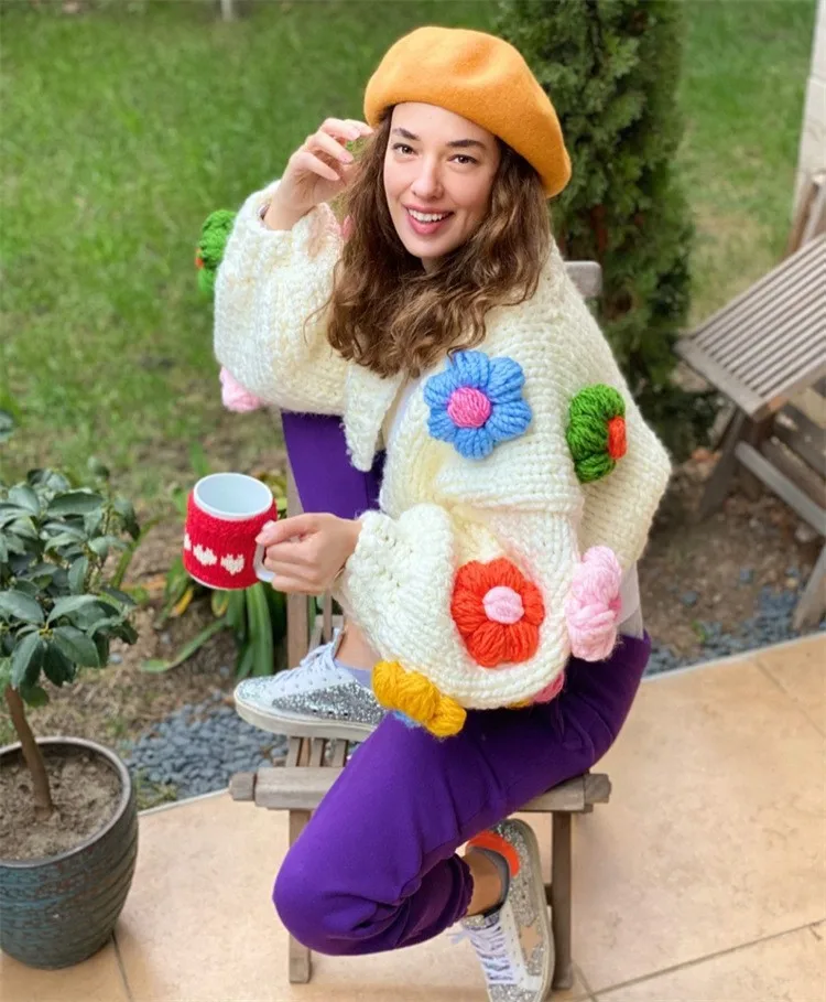 

Sweet 3d Flower Loose Cardigan For Women Autumn Winter Cute Floral Sweater Jacket Streetwear Long Sleeve Jumper Knitted Outwear