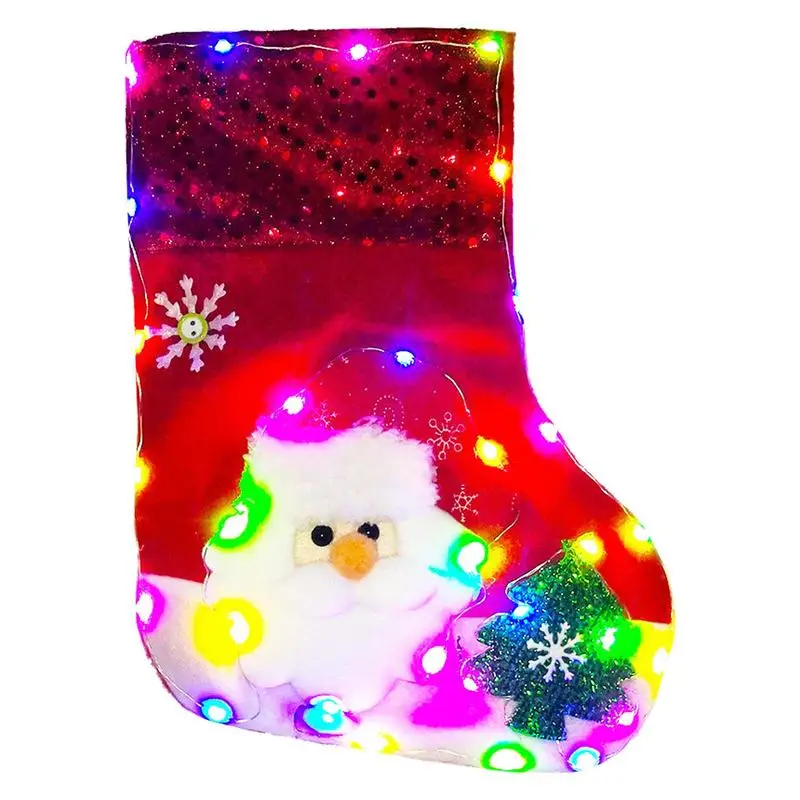 

Glowing Christmas Stockings Decorations With Santa Bear Christmas Tree Home Use Stockings Gift Bag LED Light Christmas Stocking