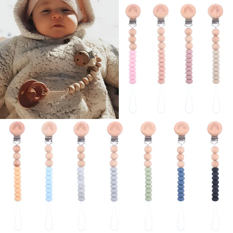 

Baby Teether Silicone Pacifier Chain Food Grade Teething Toys Chew For Baby Dummy Chain Holder Petal Soother Chain Rainbow Clips