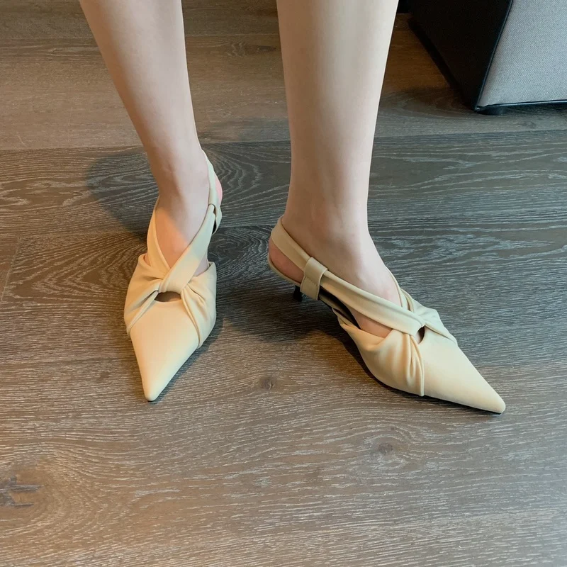 

2022 Women 8cm High Heels Sandals Lady Fetish Low Heels Slingback Butterfly Bow Knot Summer Sandles Luxury Designer Peach Shoes