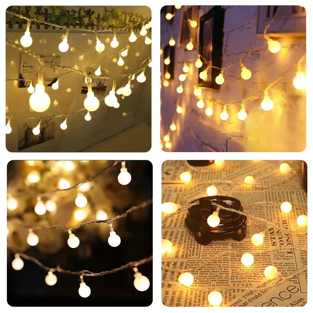 

2022New 2M 5M 10M Ball LED String Lights Battery USB Fairy Lights For Christmas Tree Garland Xmas Wedding Party DecorChristmas