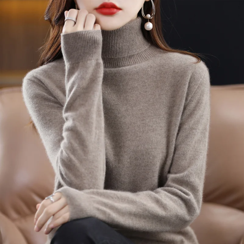 

100% Pure Merino Wool Turtleneck Pullover Autumn Winter Keep Warm Cashmere Sweater Woman Casual Knitted Soft Female Jacket Tops