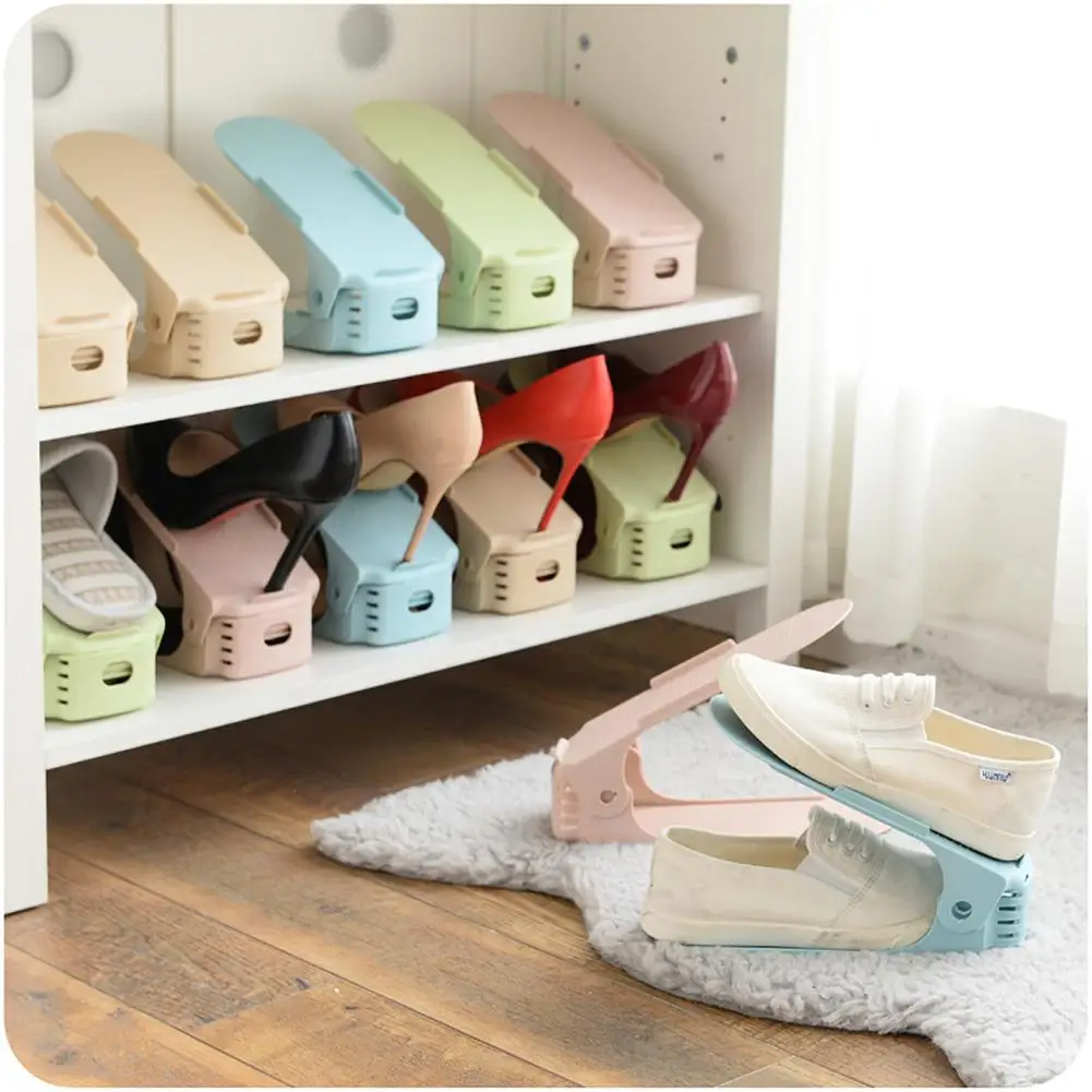

Durable Plastic Double Layer Shoe Rack Creative Adjustable Support Shoes Storage Slot Holder Organizer Stand Footwear Shelf