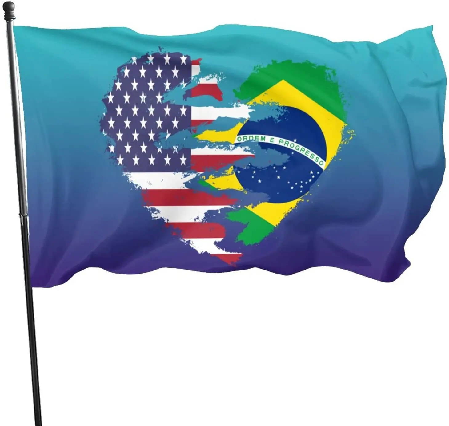 

Durable American and Brazil Flag Grungy Broken Split Heart Shaped Flag 3x5 FT Banner Outdoor Indoor Decor Polyester 4x6 Ft Flags