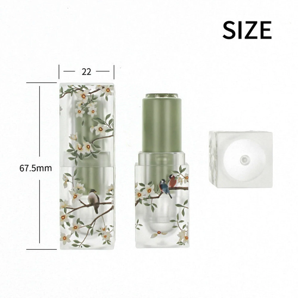 DIY 3.5ML Lipstick Refillable Bottles Spring Green Flowers Magpie Printing Square Tubes Chinese Ancient Lip Balm Container images - 6