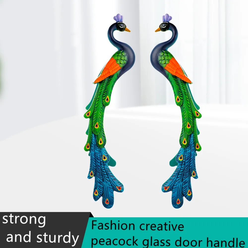 

Fashion Creative Colored Peacock Glass Door Handle Southeast Asian Style Golden Kitchen Balcony hotel villa office Pull