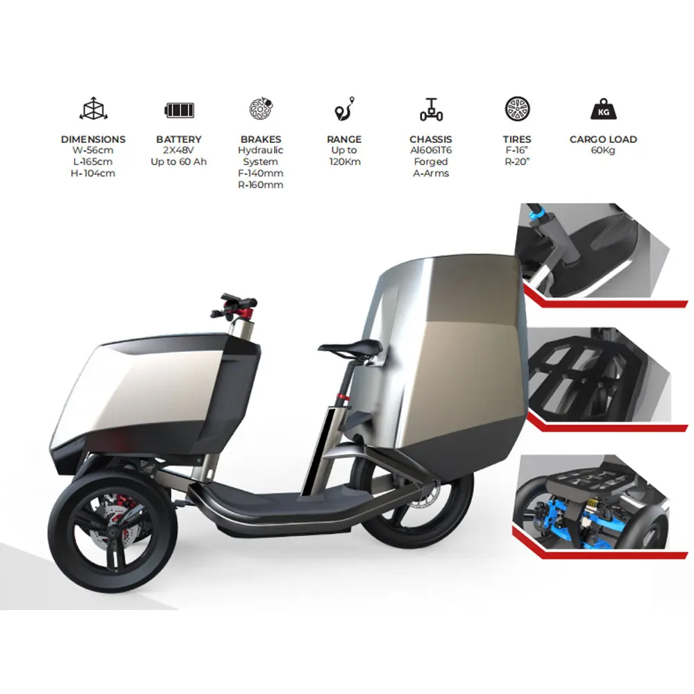 

Electric Cargo Bike Trikes Cabine 48V double battery Tricycles fat tire bicycle adult 1000W three wheel electric cargo bike