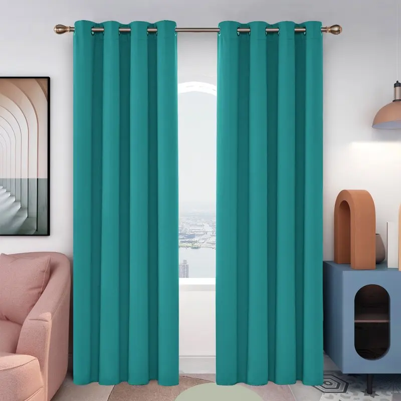 

Darkening Bedroom Curtains Set of 2 - Grommet Thermal Insulated Blackout Curtains for Sliding Glass Door (52x96 inch, Turquoise,
