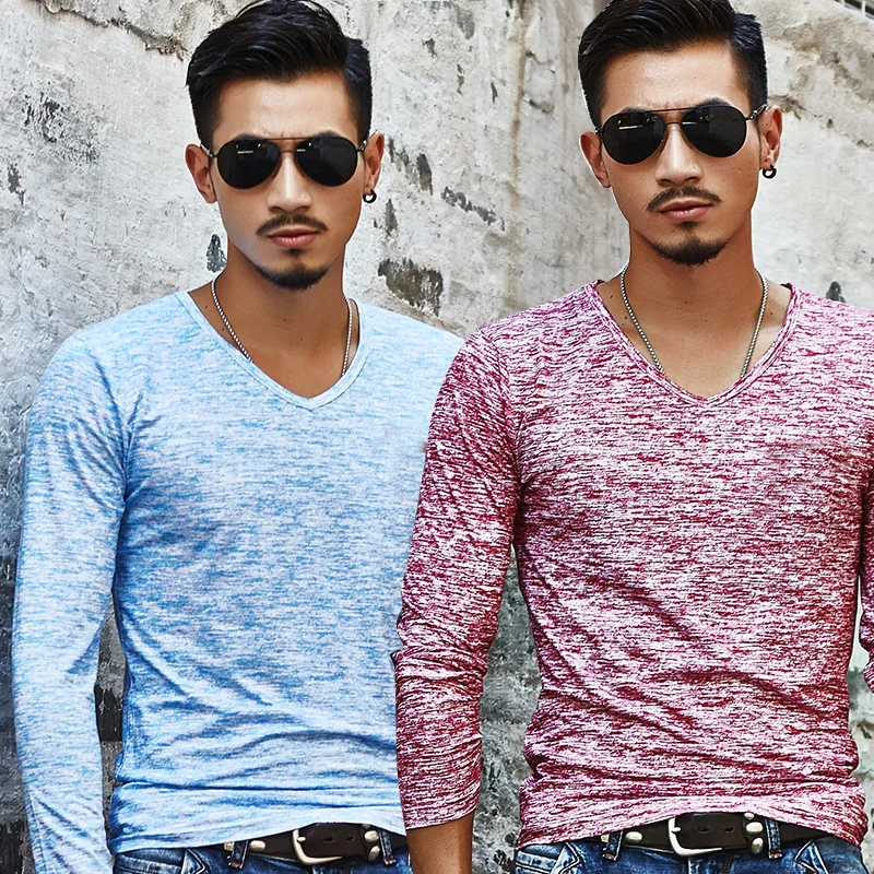 

2022 модная футболка Приталенная футболка для мужчин длинная стильная Роскошная Повседневная футболка с V-образным вырезом Футболка мужская ...