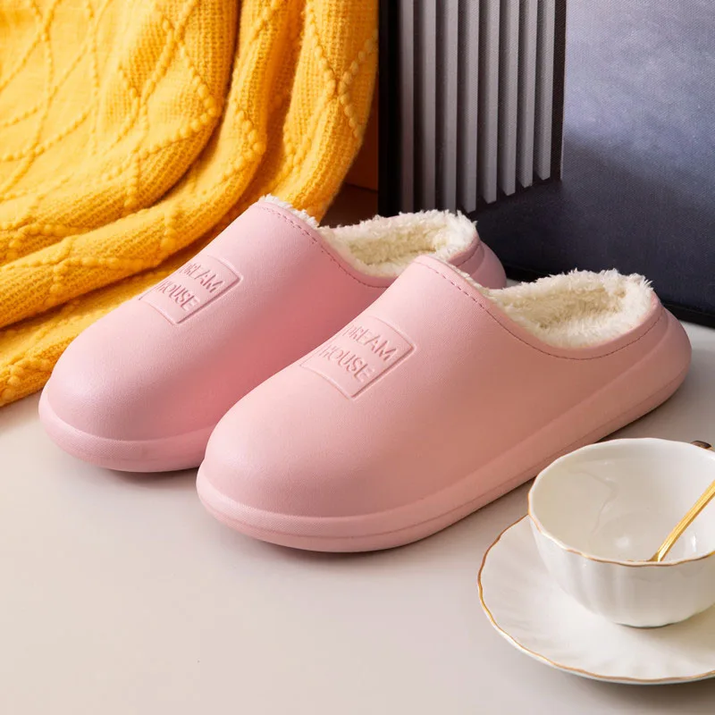 

Slippers Women Winter Fleece Warm Waterproof Shoes Couples Solid Color Comfortable Indoor and Outdoor Household Slippers Women