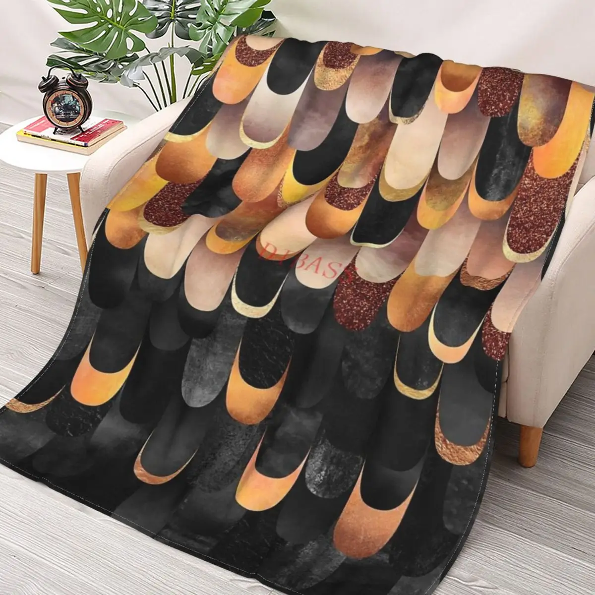 

Feathered - Copper And Black 3D Printed Flannel Throw Blanket