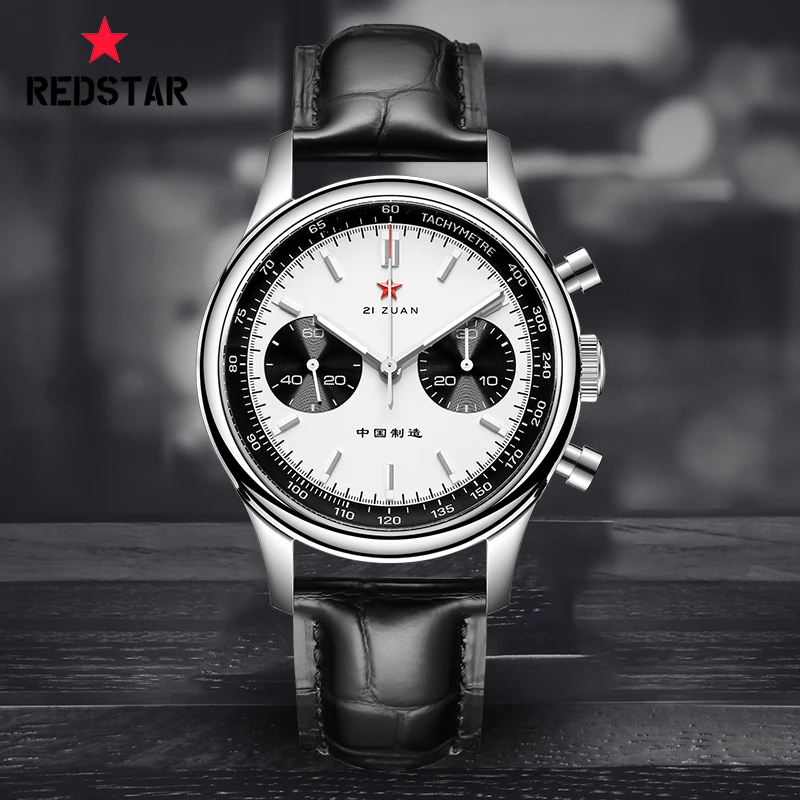 

Мужские Винтажные механические часы-хронограф в стиле панды с красной звездой Seagull 1963 Movt светящиеся мужские военные наручные часы с воротни...