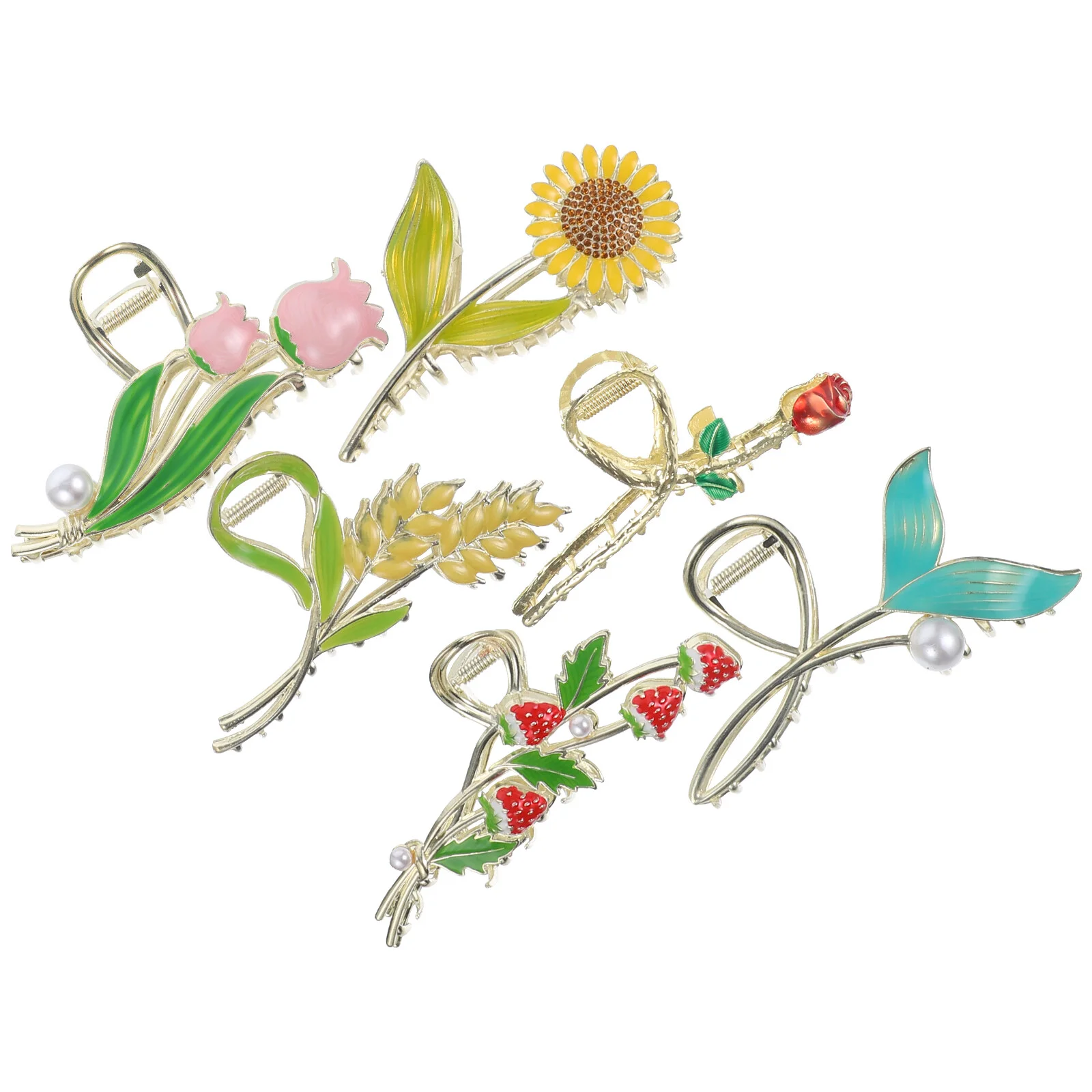 

6 Pcs Decorate Claw Clips Hair Metal Strawberry Fish Tail Alloy Jaw Flower Miss