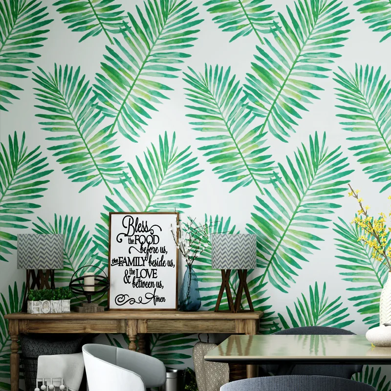 

Nordic Style Wallpaper Ins Southeast Asia Japanese Banana Leaf Tropical Rainforest Plants Living Room Bedroom TV Background