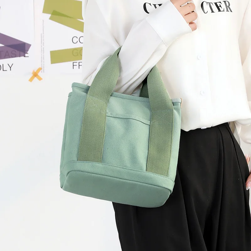 Niche Lady Shoulder Bag Hand-held Thickened Canvas Mobile Phone Hand Bag Zipper Small Tote Bag Japanese Thousand-layer Bag