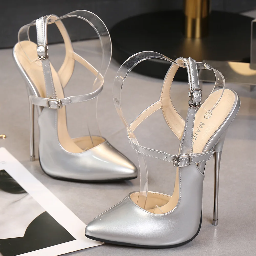 

Female High Heels Women Sandals PU Solid Color Pointed Stilettos Waterproof Increase Large Size Fashion
