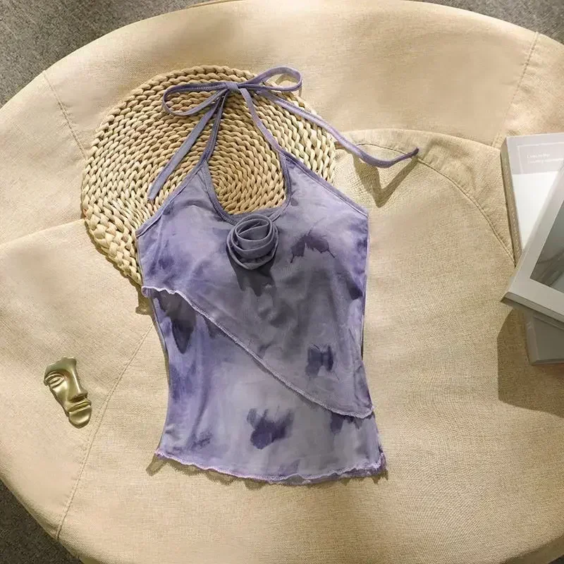 Изысканный дизайн сексуальный асимметричный топ с принтом 2024 женская мода