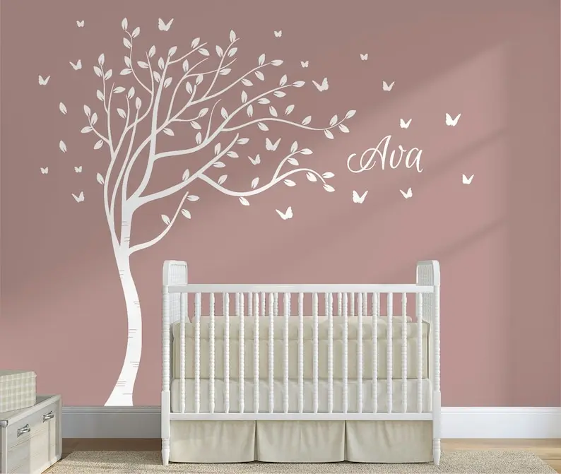 

Beautiful Kids Room Butterfly Leaves & Name Tree. Custom Made To Order Wall Art Decal Sticker DD012