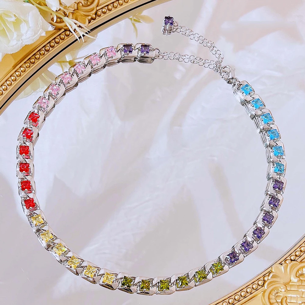 

WPB современный дизайн, женское ожерелье, Радужное ожерелье, цепочка на свитер, Женская Блестящая Роскошная бижутерия, подарок для девушки, м...