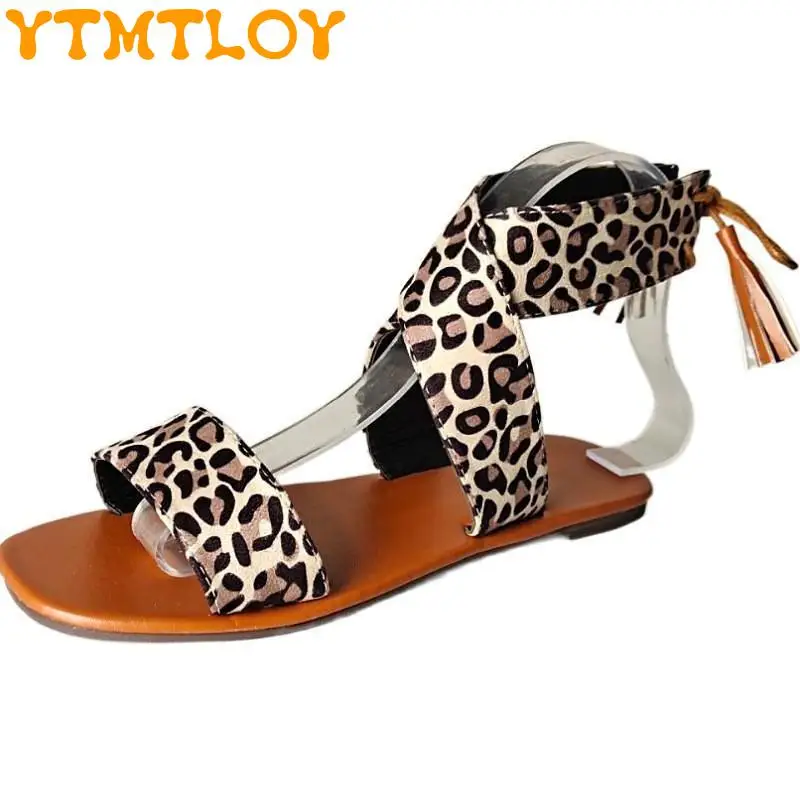 

2022 Summer New Foreign Trade Large Size Flat Sandals Women's Strappy Open Toe European And American Style Tassel Roman Sandals