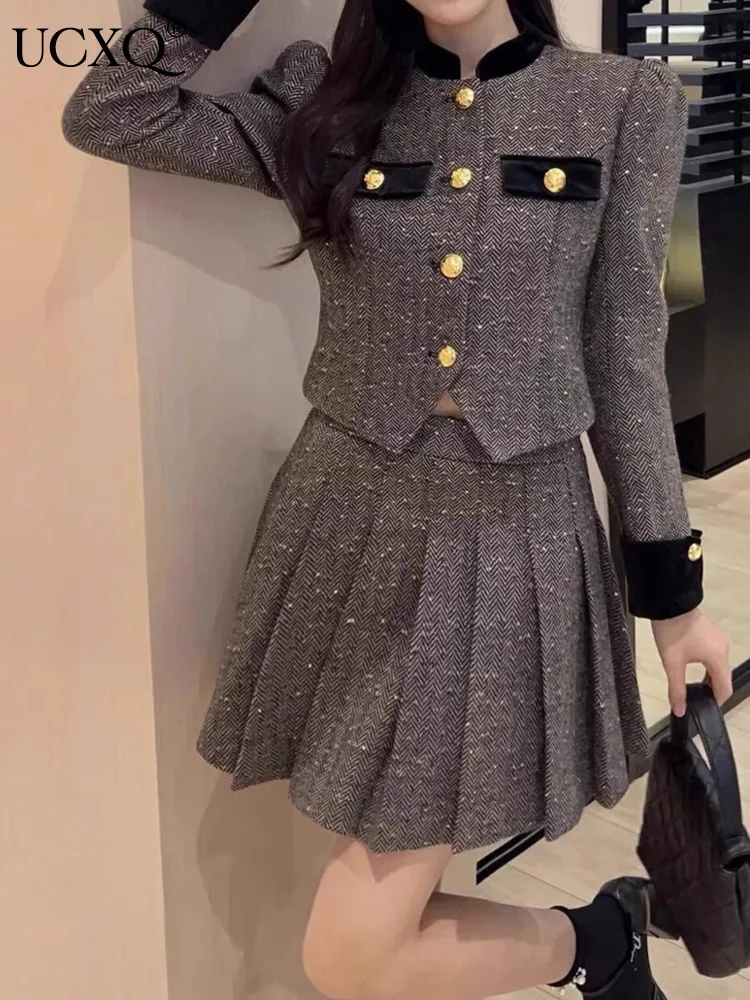 UCXQ элегантные комплекты Tide в европейском стиле лоскутная куртка с высокой талией