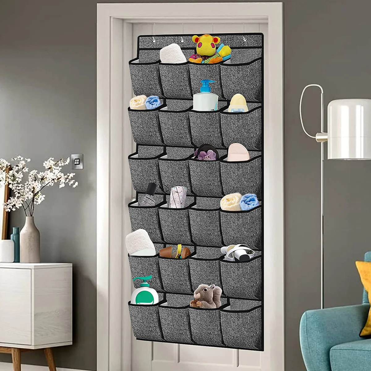 

2023 Over the Door Shoe Organizer 24 Pockets Hanging Shoe Rack Holder Organizer Wall Mounted Fabric Shoe Holder Bag Shoe Hanger