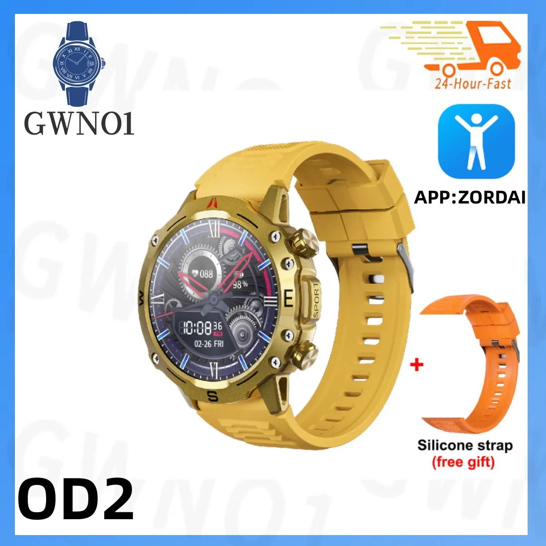 

Original OD2 Smartwatch Men's NFC Compass Bluetooth Talk IP68 Waterproof ECG Heart Rate Monitor GPS Tracking Smartwatch