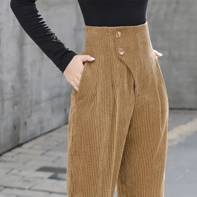 

Corduroy Pants Women's Trousers Temperament All-match 2022 Spring Autumn New High Waist Harem Pants Female Casual Carrot Pants