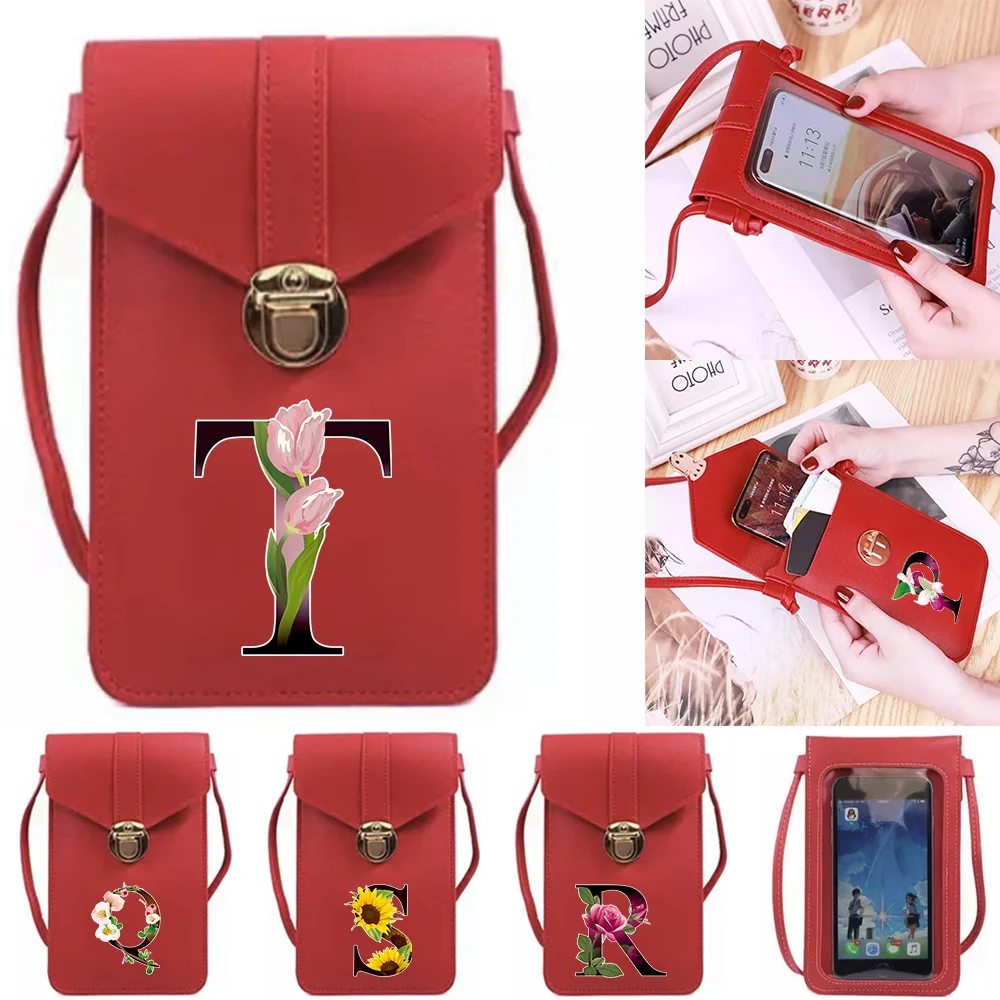

Ladies Touch Screen Cell Phone Purse Smartphone Shoulder Bag Leather Handbag Color Letter Print Fashion Mobile Wallet Women Bags