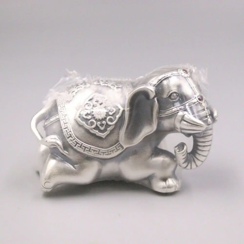

Netsuke 2.36inch Pure S999 Sterling Silver Pattern Elephant Statue Pendant 91g