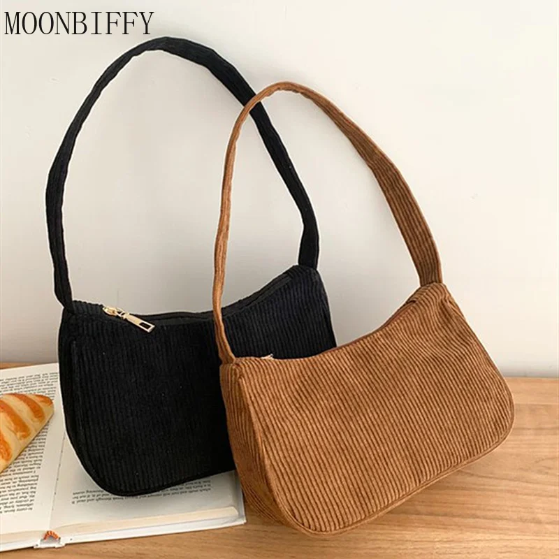 

Winter Corduroy Underarm Bag Casual Women Shoulder Bags Travel Armpit Shopping Pouch Phone Pouch Zipper Female Handbag Clutch