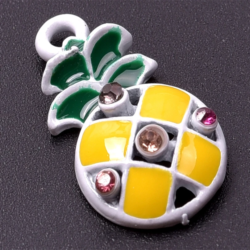 

2pcs/Lot White Golden Silver Alloy Colored Rhinestones Enamel Pineapple Food Fruit Plant Pendant Charms For Making Jewelry