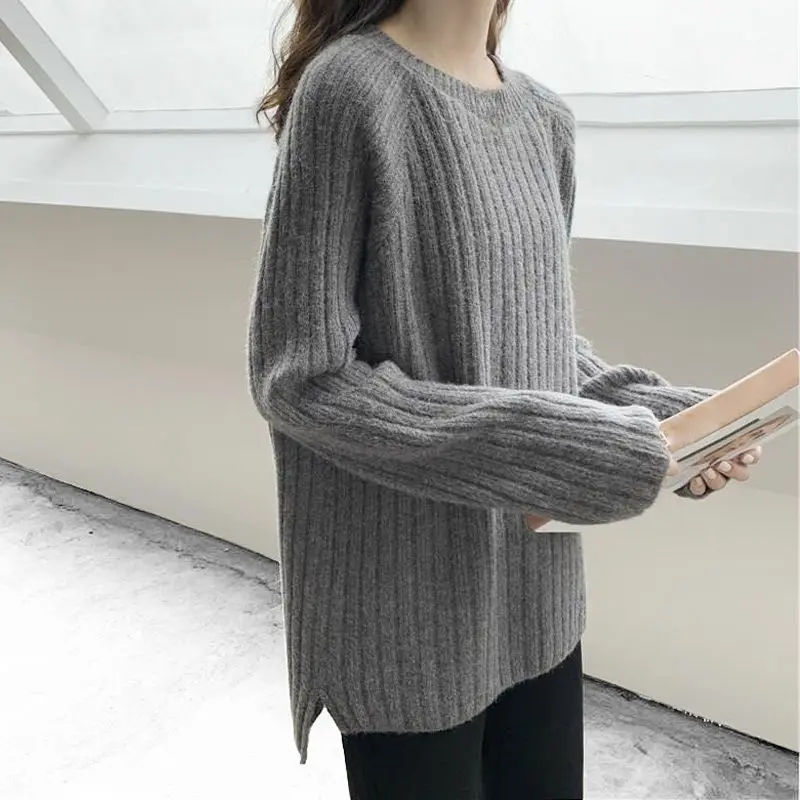 

Winter Oversized Sweater Women 2022 Elegant Knitted Basic Pullovers O Neck Loose Soft Female Cashmere Jumper X11
