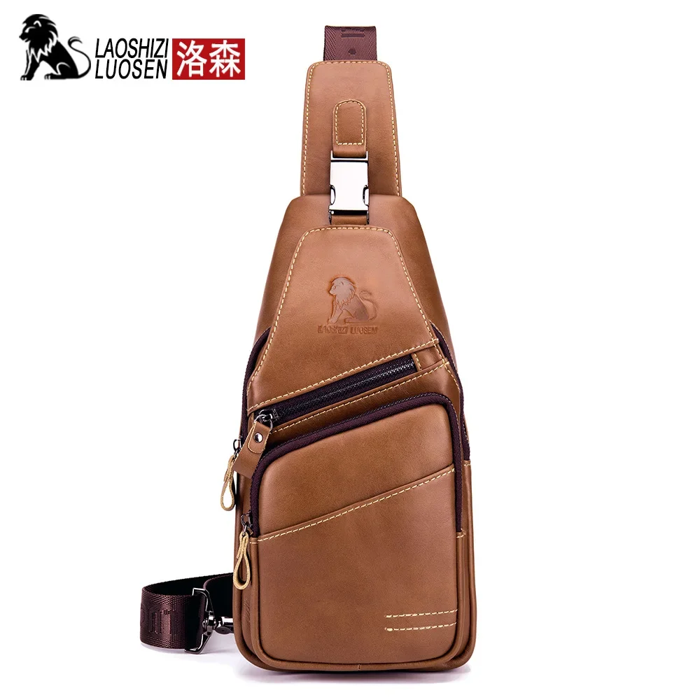 

LAOSHIZI 2023 new Male Messenger Bag Vintage Shoulder Bag Small Men Genuine Leather Chest Pack Crossbody Single Strap Sling Bag