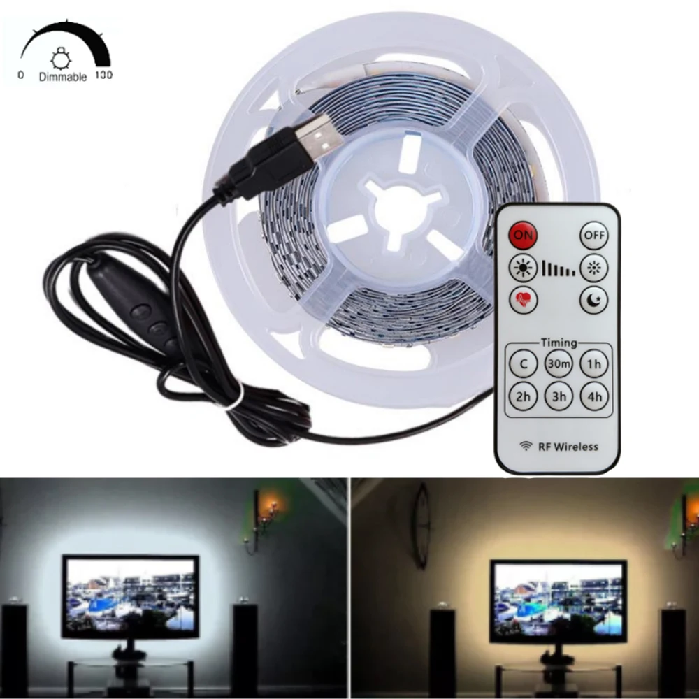 Dimmerabile Usb Led Strip Light 5V 60Leds/M Bianco Caldo Bianco Rosso Blu Verde 2835 Lampada A Nastro Tv Retroilluminazione Lampada Con Telecomando Rf