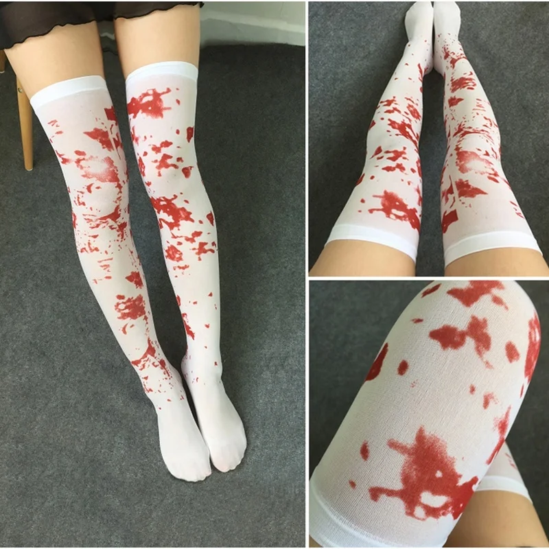 

Костюм на Хэллоуин для женщин, одежда для маскарада, кровавые носки, чулки, медсестры, носки для косплея на Хэллоуин с кровавой кровью зомби