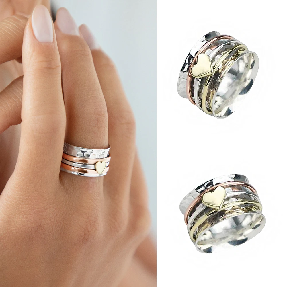 

1Pcs Anti Stress Anxiety Rings For Women Rotate Heart Fidget Spinner Ring Engagement Wedding Ring Vintage Jewelry Gift New Trend
