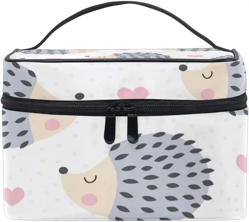 

Дорожная косметичка с милым рисунком ежика и сердца, сумка для туалетных принадлежностей, сумка-тоут, чехол, органайзер для хранения для жен...