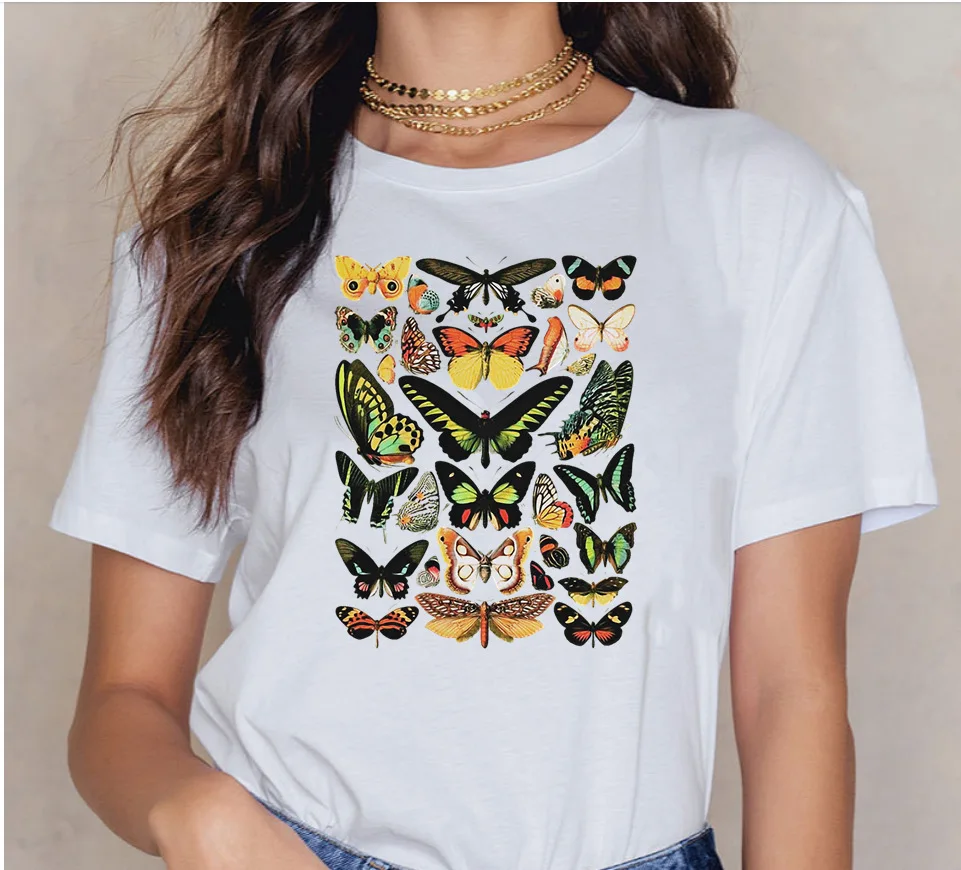 

Awesome butterfly Printed women's Top Ladies Summer T Clothing Print Fashion T-shirts Short Sleeve Women's Female Graphic Tee