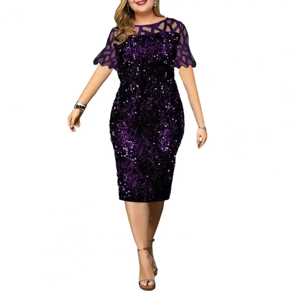 

Dresses 2022 Elegant Midi Dress For Woman Robe Formal Dress Sequined Net Yarn Summer Mesh Hip Wrap Dress Vestidos for Wedding