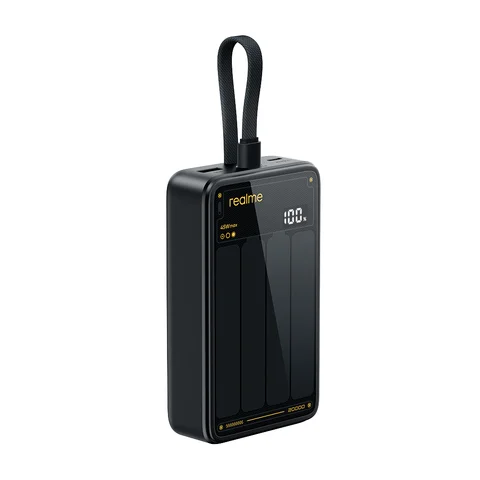 Оригинальный аккумулятор Realme Power Bank 45 Вт, 20000 мАч, цифровой монитор, встроенный оплетенный кабель для мобильного телефона, ноутбука