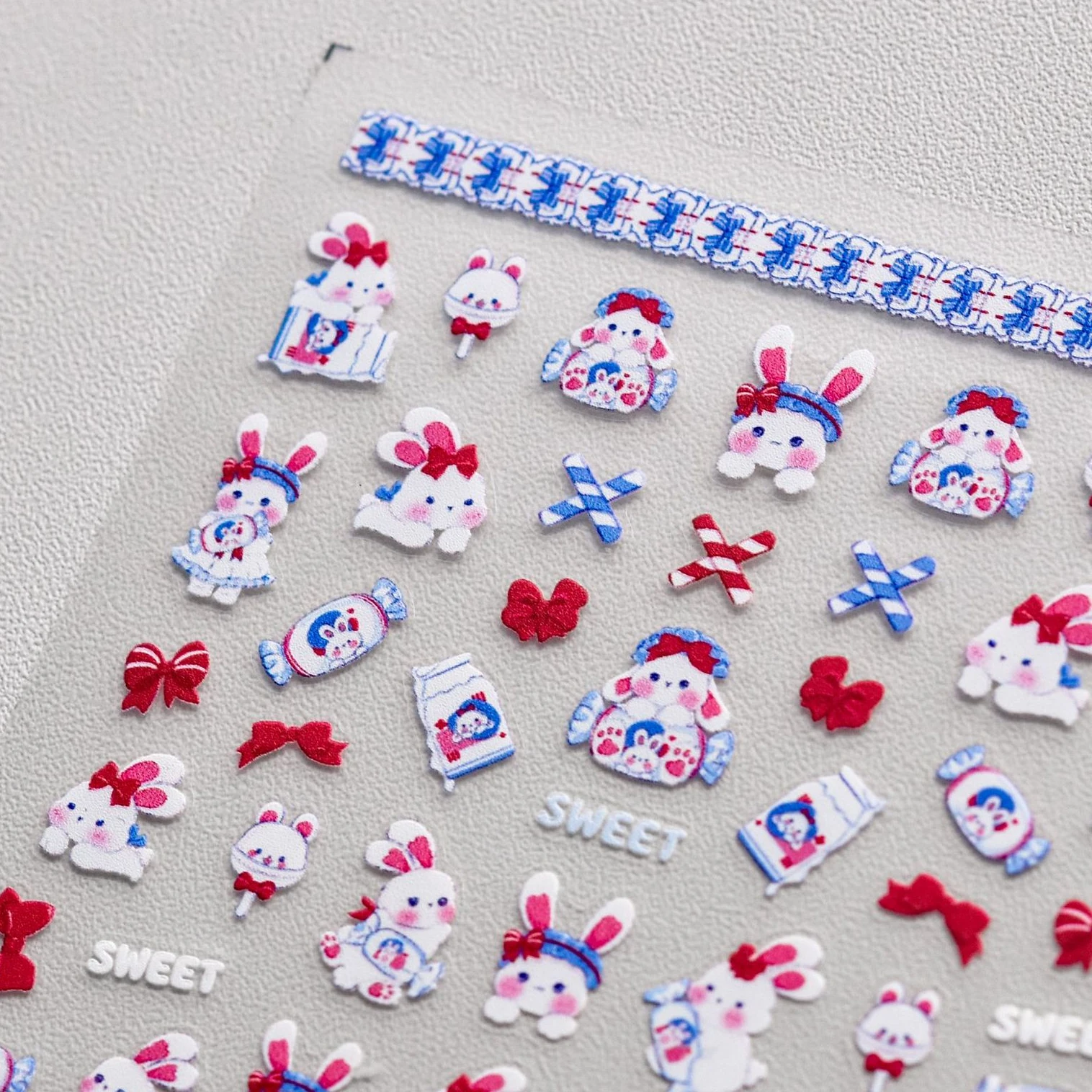 

Мягкие рельефные самоклеящиеся 3D-Наклейки для дизайна ногтей с милым бантом кроликом из мультфильма 5D