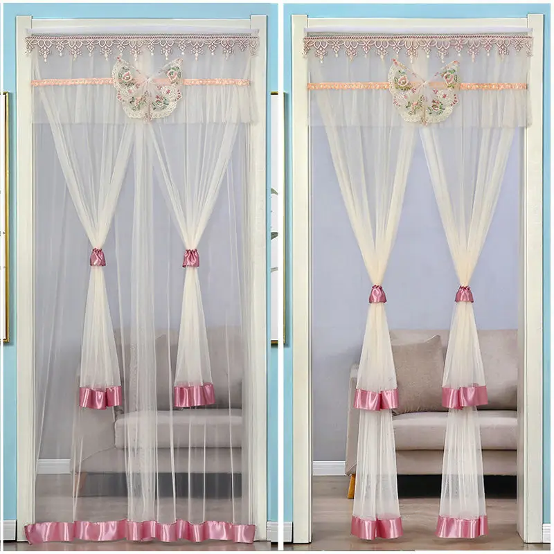 

Lace Screen Door Curtain Anti Mosquito Household Hole Free Summer Velcro Bedroom Double Partition Yarn Embroidery Hangings
