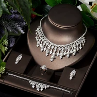 hibride long tassel pearl 4pcs necklace and earring sets cubic zirconia women bridal wedding party jewelry accessories s 036